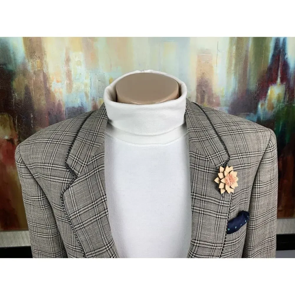 Etro Blazer 42R 52IT Beige Plaid Paisley Linen Wool Italy Sport Coat Luxury
